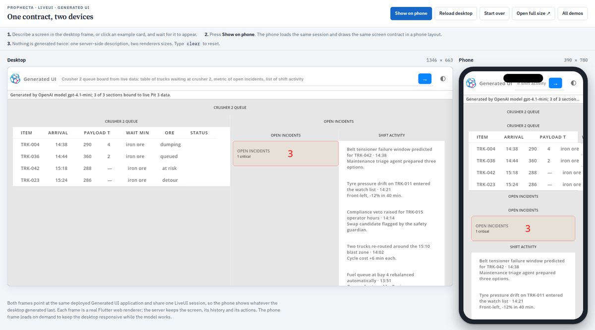 A generated crusher queue screen shown at desktop and phone sizes side by side